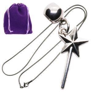 Silver Magic Wand Pendant Necklace for Wizard of Oz Fans, Star Charm Jewelry